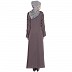 Designer embroidery umbrella abaya-Ash brown